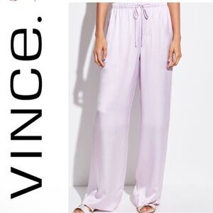 NWOT Vince Light Purple Lilac Lavender Silk  Satin Wide Leg Palazzo Pants XS